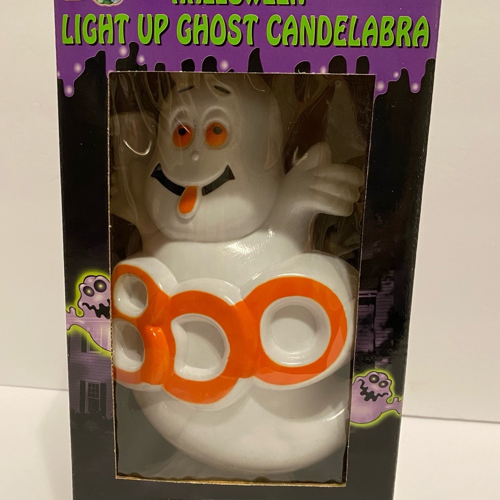 Vintage Halloween 1999 Atico International Blow Mold Table Top Ghost Candelabra